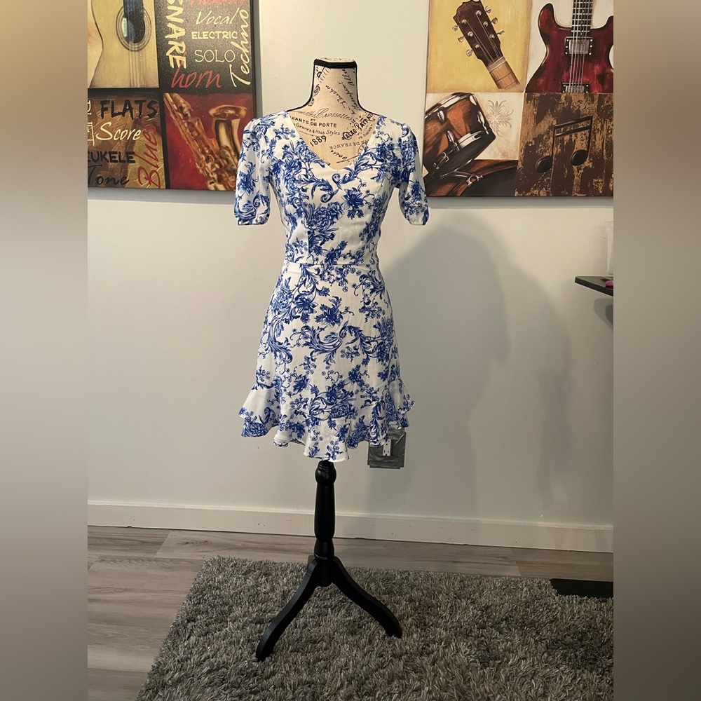 City Studio Blue and White Floral Mini Dress
